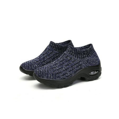 

Woobling Womens Sock Shoes Slip On Sneakers Knit Upper Walking Shoe Women Flats Wedge Platform Casual Blue 7