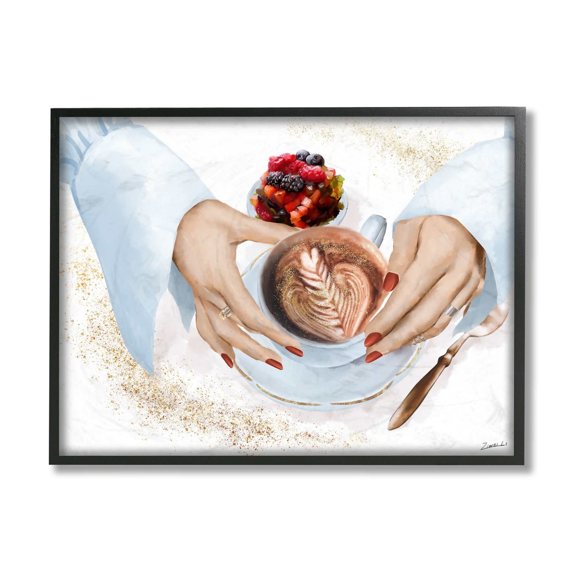 Stupell Industries Hands Holding Cappuccino Glam Fashion Detail Grey Framed, 11 x 14, Design by Ziwei Li