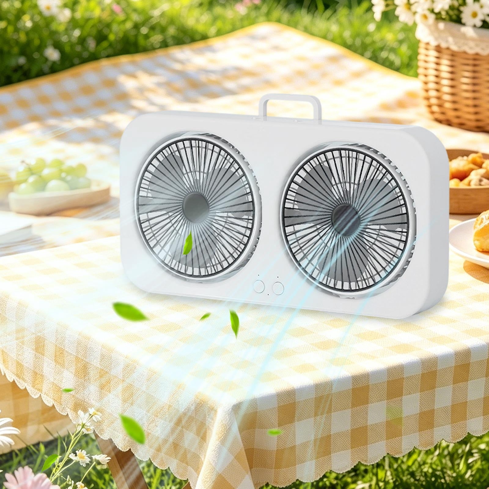 Kieccall Dual Head Wall Mounted Fan, Adjustable Air Circulation Device for Kitchen Bedroom Indoor Ventilation Cooling