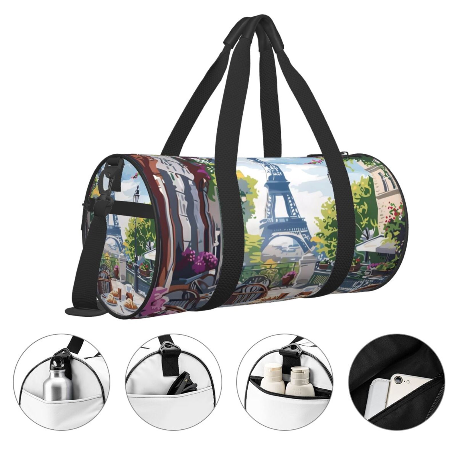 Defioc Parisian Cafe With Eiffel for Travel Duffle Bag,Weekender Bag Carry On Tote Bags Hospital Bag Large Capacity Sport Gym Bag for Men Women Fit for Trave, Gym,Weekend