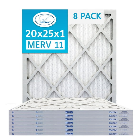 20x25x1 Air Filter MERV 11 (8-Pack) TRION Air Bear Pleated HVAC Air Filters Replacement (Actual Size 19.5 x 24.5 x .75)