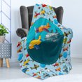 thumbnail image 4 of Party Soft Flannel Fleece Throw Blanket, Colorful Retro Style Various Cartoon Airplanes Air Balloons Zeppelins Boys Kids, Cozy Plush for Indoor and Outdoor Use, 70" x 90", Multicolor, by Ambesonne, 4 of 5