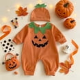 thumbnail image 2 of YDFCWXW 2Pcs Neutral Outfits Newborn Baby Boy Girl Pumpkin Romper Jumpsuit My 1st Halloween Clothes with Hat (Orange, 3-6 Months), 2 of 9