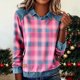 thumbnail image 2 of RKSTN Women's Plaid Print Sweatshirts Oversized Lapel Denim Patchwork Stitching Pullover Top Womens Casual Plus Size Turndown Collared Loose Long Sleeve T Shirts Trendy Retro Streetwear Sweatshirt, 2 of 4