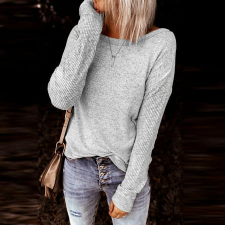 

OKBOP Halloween Scrub Tops Women Autumn Casual O-Neck Backless Tie Long Sleeve Slimming Solid Pullover Womens Button Down Blouse Fall Womens Tops