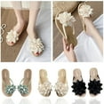 thumbnail image 7 of Xfvqtps Flip Flops for Women Flat Woven Sole Flower Decor Soft Sole Comfortable Non Slip Beach Summer Slippers Beige, 7 of 7