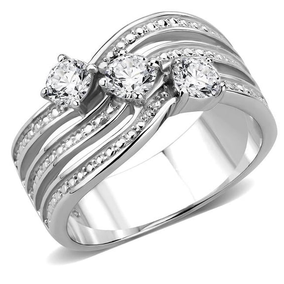 Alamode TK3633-5 Women High Polished Stainless Steel Ring with AAA Grade CZ in Clear - Size 5