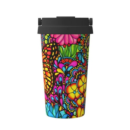 

KLL Butterfly Garden Pattern Stainless Steel Vacuum Insulated Tumbler - Carry Insulated Coffee Mug - Reusable Insulated Cold Brew Iced Coffee Cup Thermos