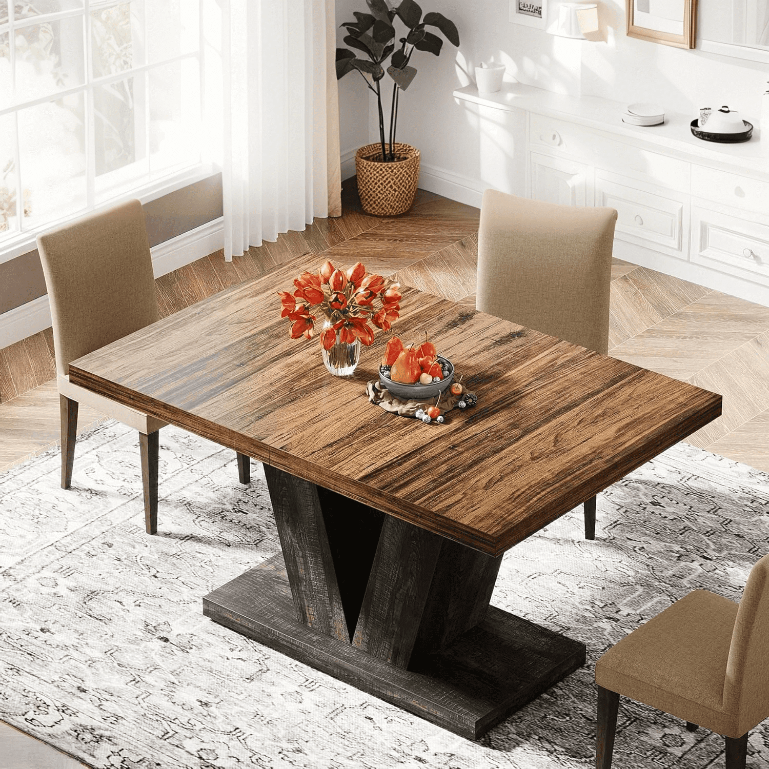 Tribesigns 47" Dining Table for 4, Wood Black Kitchen Table with Heavy Duty Pedestal for Dining Room