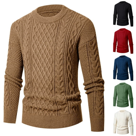 Xcmzpl Mens Cable Knit Sweater Casual Long Leeve Crewneck Pullover Sweaters Solid Slinm Fit Twist Textured Fisherman Sweater