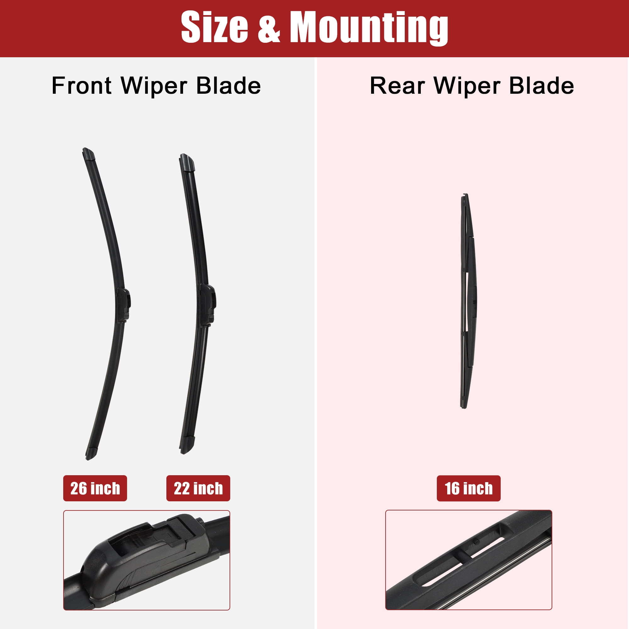 Unique Bargains 3 Pcs 26" 22" 16" Front Rear Windshield Wiper Blade Set Fit for Honda Odyssey with J / U Hook Black