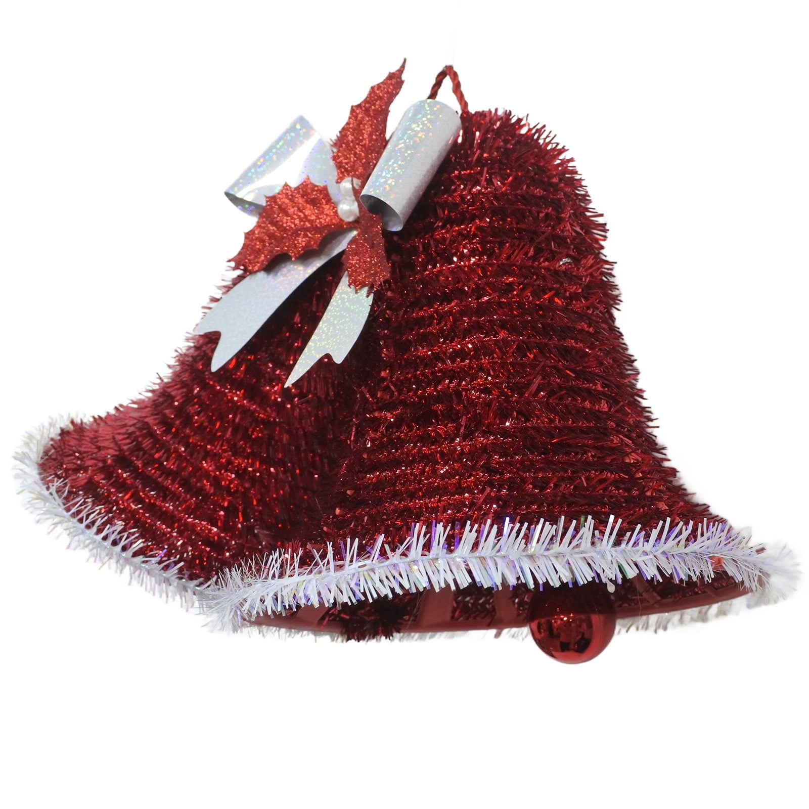 Tinsel Double Bells Christmas Decoration, Red and White, 8", by Holiday Time