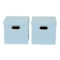 thumbnail image 4 of Household Essentials Storage Bins with Lids and Chromed Grommet Handles, Set of 2, Light Blue Textured Linen Look, Fits Standard Cube Shelves, 4 of 5
