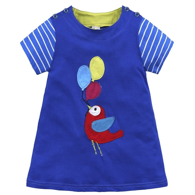 WEAIXIMIUNG Déguisement pour Filles 4-6 Tiana Tout-Petit Bébé Enfants Filles Robe Décontractée à Manches Courtes Appliqués de Dessins Animés Robes Rayées 6-7 Ans