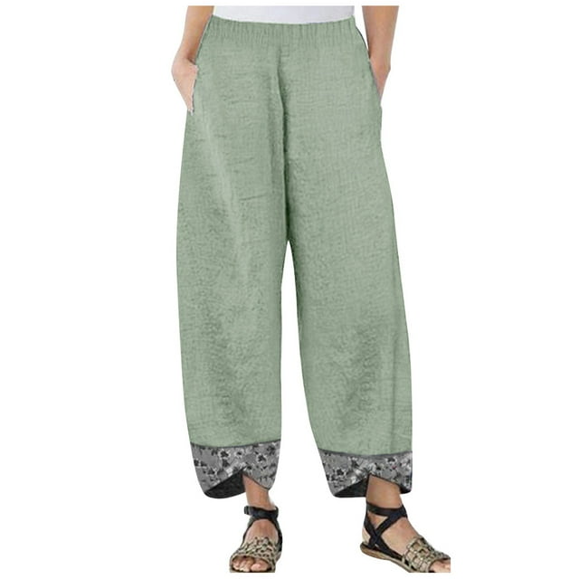 VEKDONE Womens Linen Long Pants Green XXXXXL