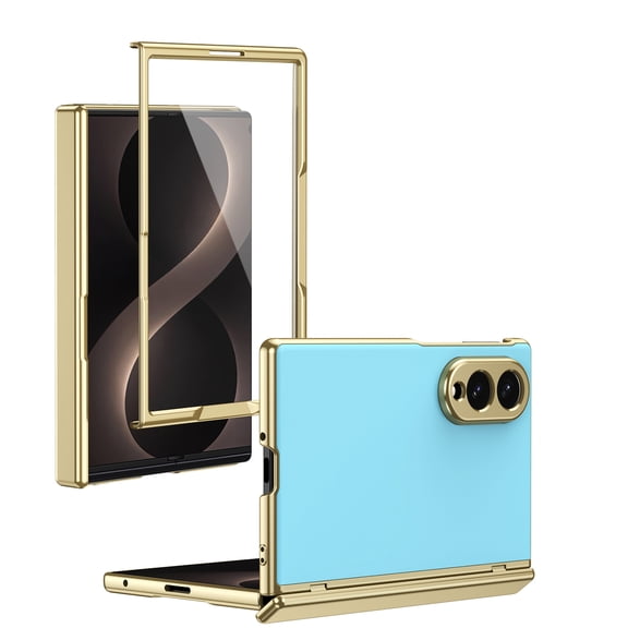 Sanwo for Samsung Galaxy Z Fold 8 Case with Built-in Tempered Glass Screen Protector, Full Hinge Protection, Slim Hard PC Shockproof Cover, Iceblue