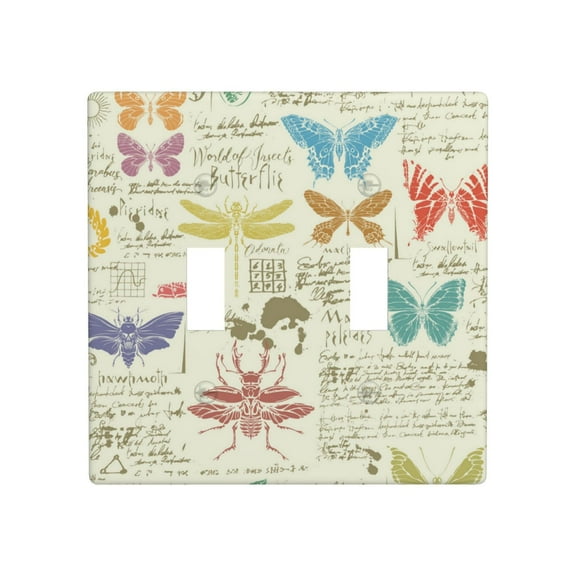 2 Gang Double Toggle Wall Plate Light Switch Cover Wallplate - vintage Dragonfly Butterfly