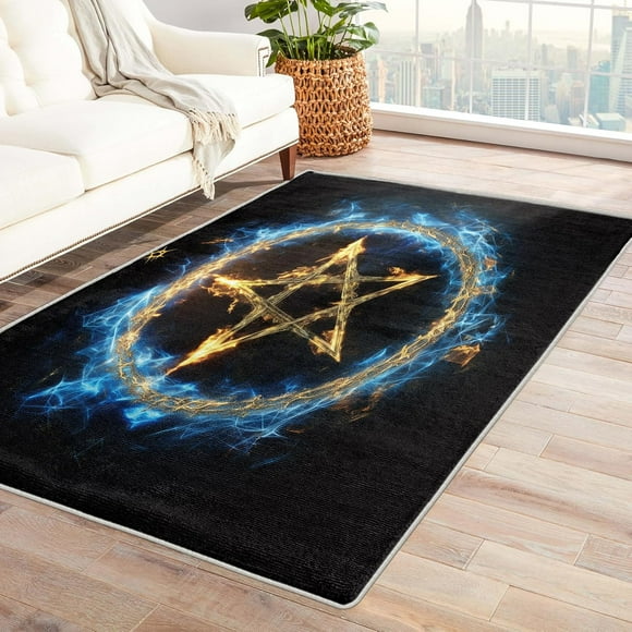 Pentagram Rug & Home Decor - Living Room Rug, Pentacle Rugs for Bedroom, Washable Rugs, 4x6 Rug, Non Slip Soft Low Pile Large Indoor Area Rug, Witchy Wiccan Carpet & Room Decorations X-&298