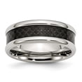 thumbnail image 1 of Acier Inoxydable Poli avec Incrustation de Fibre de Carbone Noir 8mm Bague 12 Taille, 1 of 6