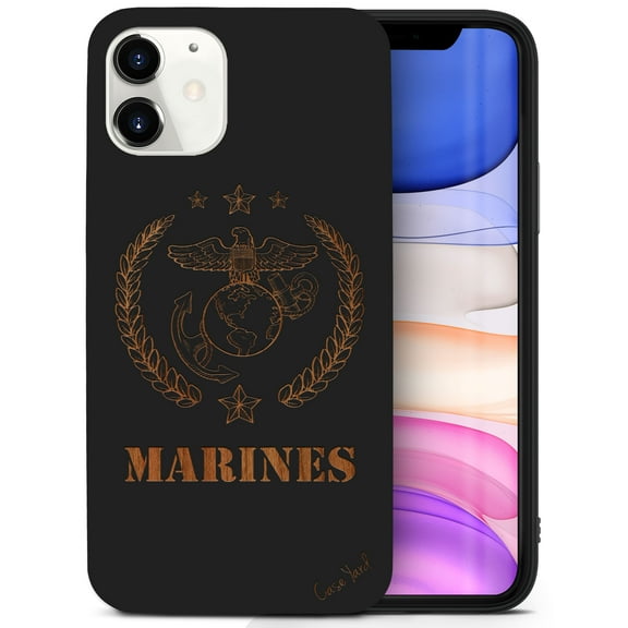 Case Yard Wooden Case for iPhone-12-Mini Soft TPU Silicone cover Slim Fit Shockproof Wood Protective Phone Cover for Girls Boys Men and Women Supports Wireless Charging Marines Design