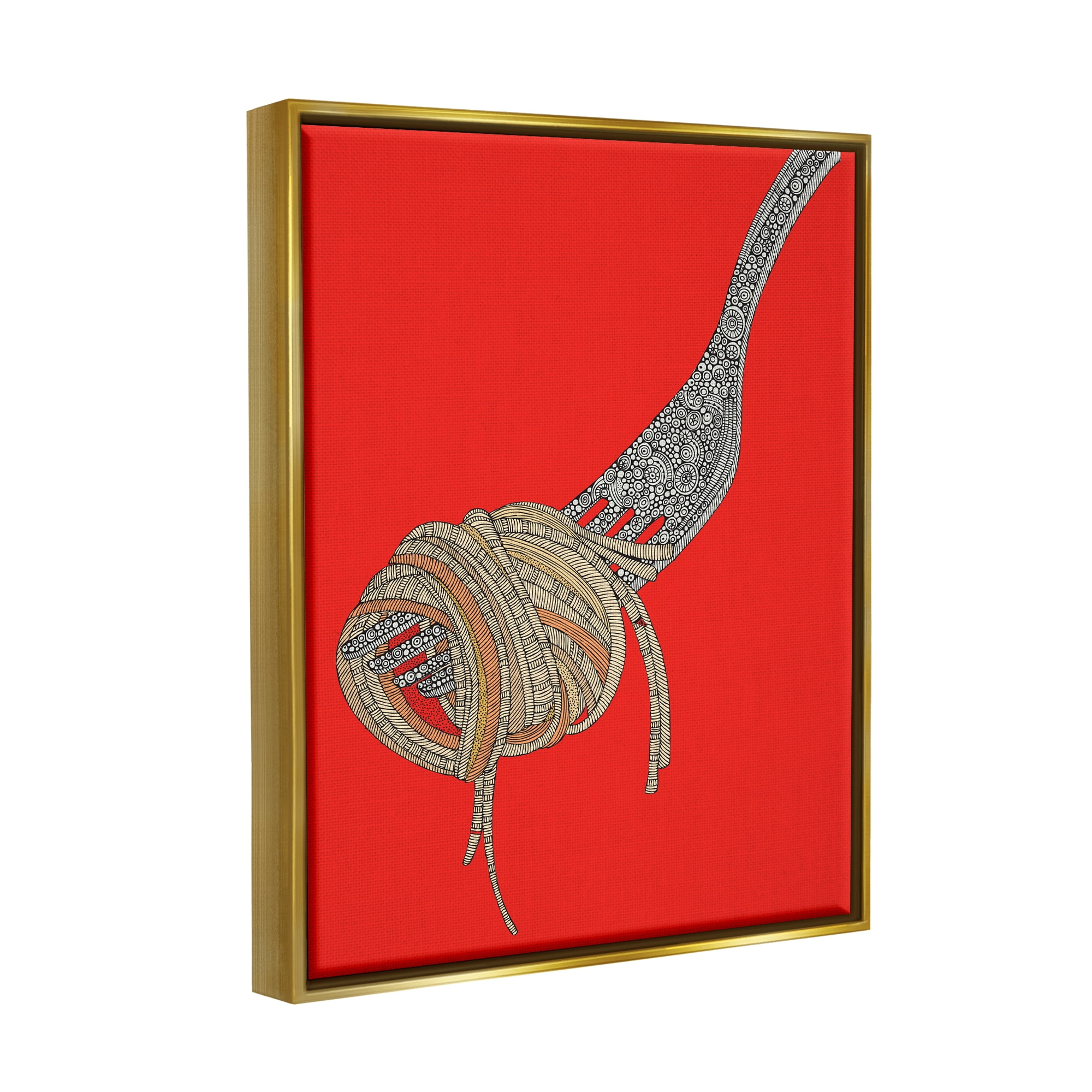 Stupell Industries Pop Style Spaghetti Fork Intricate Fractal Pattern Graphic Art Metallic Gold Floating Framed Canvas Print Wall Art, Design by Valentina Harper