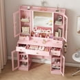 thumbnail image 6 of PUFFCAFE Vanity Desk with Mirror and Lights,Dressing Table with RGB Cabinets & Charging Station & Hair Dryer Rack,Pink Vanity, 6 of 8