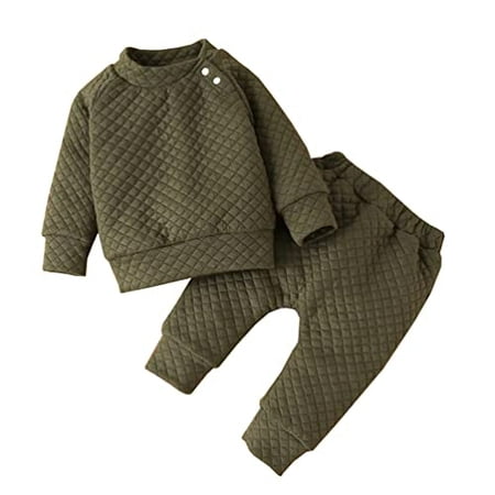 

StylesILove Baby Toddler Boys Solid Long Sleeve Quilted Pullover Sweatshirt and Pants 2pcs Autumn Winter Outfit (Olive 3 Months)