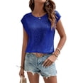thumbnail image 3 of NFTOEIULA Women Glamour Glitz Sequin Embellished Short Sleeve Chic Party Top, 3 of 7