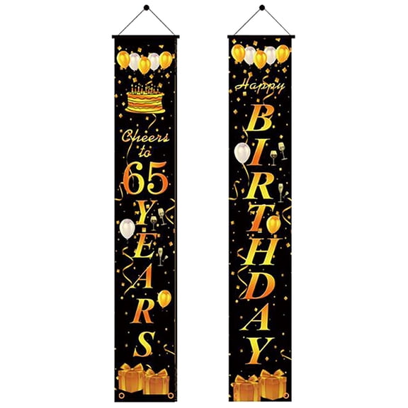 YOHAVEN Birthday Party Curtain Banner, Outdoor Decorative Happy Birthday Hanging Sign for Living Room, Garden, Door, Celebration, 6 Styles Party Decoration
