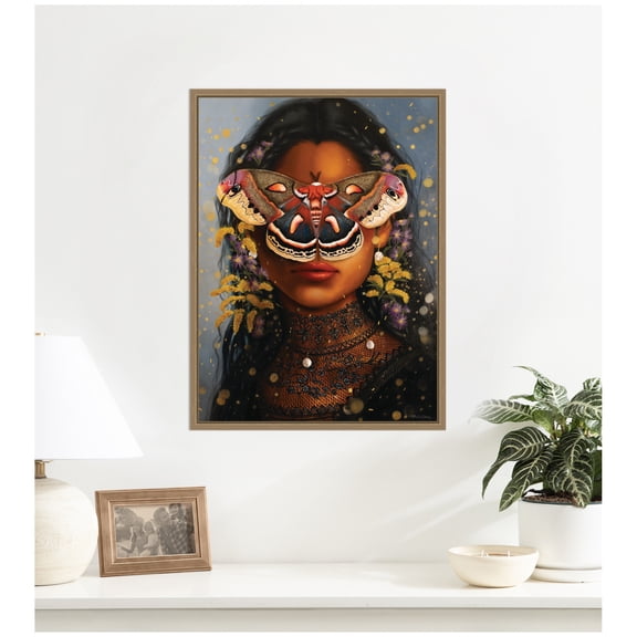 Kate and Laurel Framed Canvas Wall Art Print Asters and Goldenrod by Charlotte Brindley, 18 x 24 Sylvie Dark Gold Frame, Whimsical, Flower Art for Wall Decor