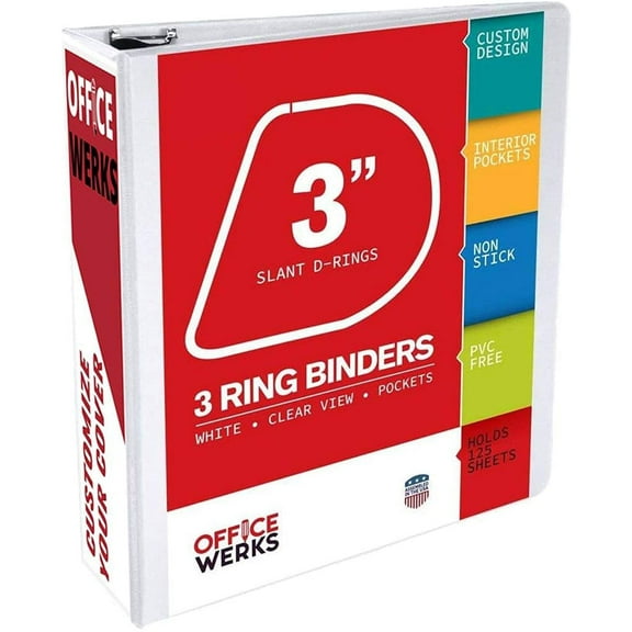 3 Ring Binder, 3" Slant D-Rings, White, Clear View, Pockets by Ring Binder Depot