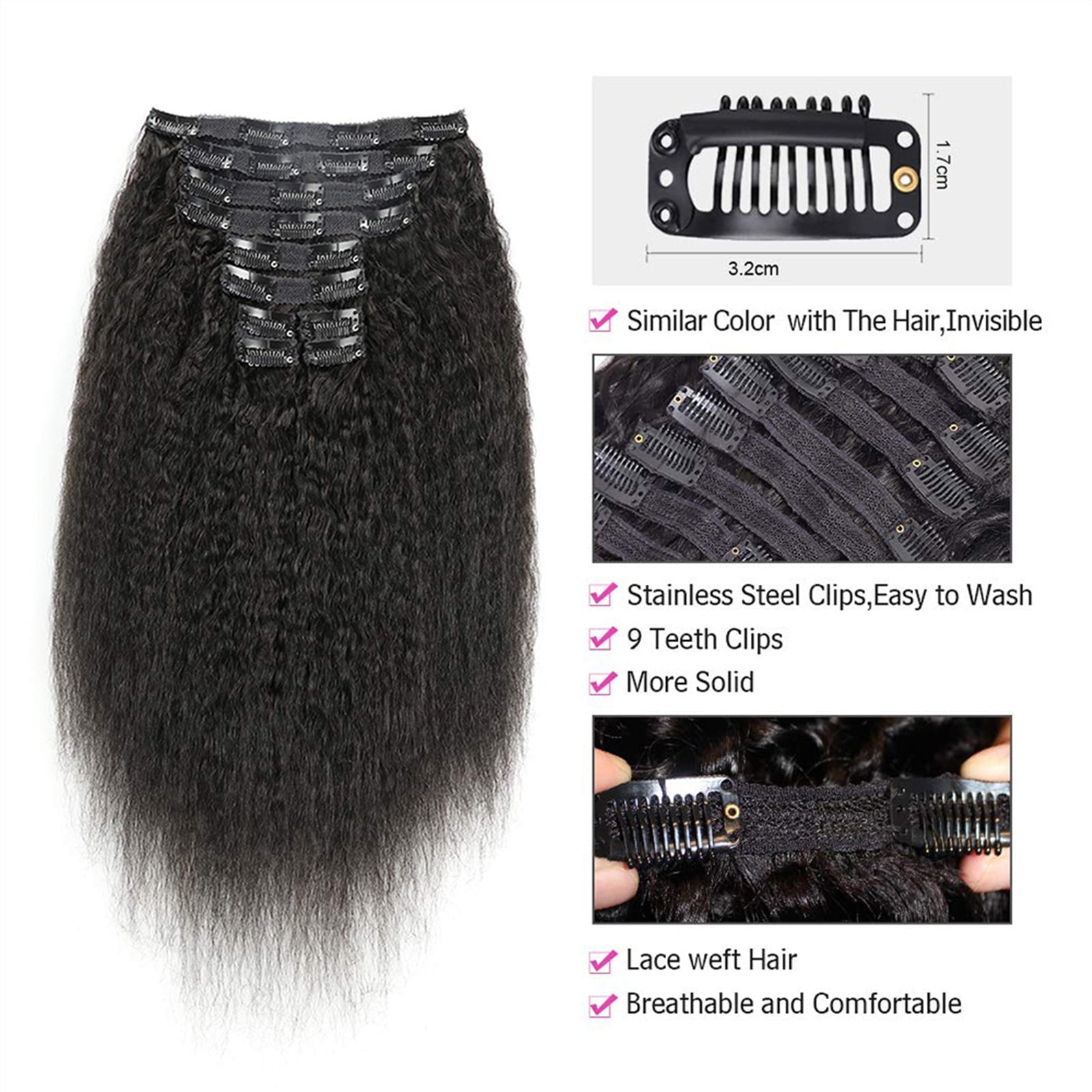 10 Pcs Kinky Curly Clip in Hair Extensions Human Hair for Black Women Brazilian Real Remy Hair Kinky Curly Human Hair Clip ins Natural Black Color 120g/set