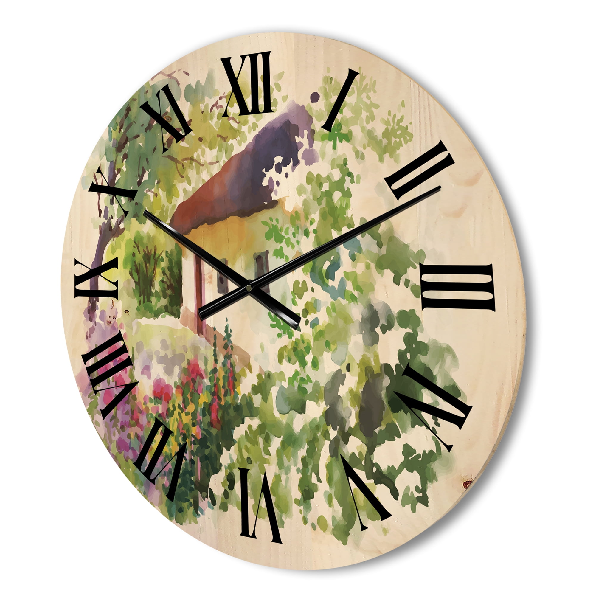 Designart 'Rural Village House On A Green Summer Day' Traditional Wood Wall Clock