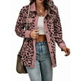 thumbnail image 2 of Women' Corduroy Leopard Jacket Button Down Long Sleeve Blouses Fall Jacket Casual Coat Pink M, 2 of 7