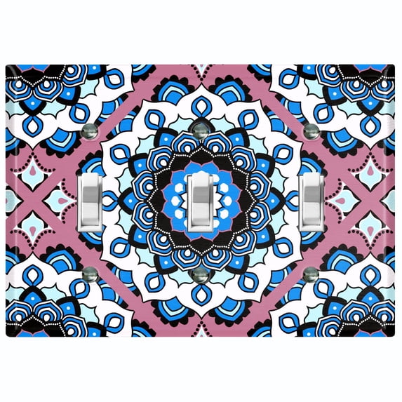 Metal Light Switch Plate Cover Mauve Blue Mandala Flower Tile Pattern MDL118