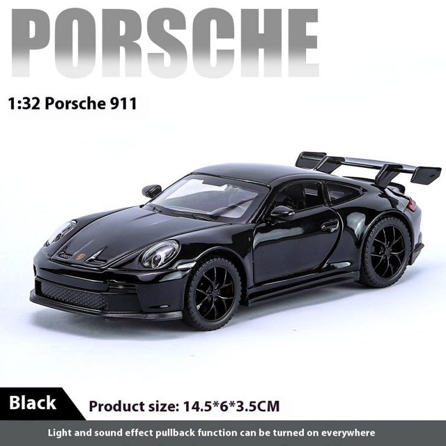 1:32 911 GT3 RS Alloy Sports Car Model Diecast Metal Racing Car Vehicles Model High Simulation Sound Light Children Toy Gift Boy black