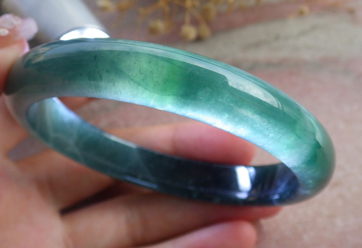 Icy Green Natural A JADE Jadeite Circle Bangle Bracelet 60 mm 682900 TN
