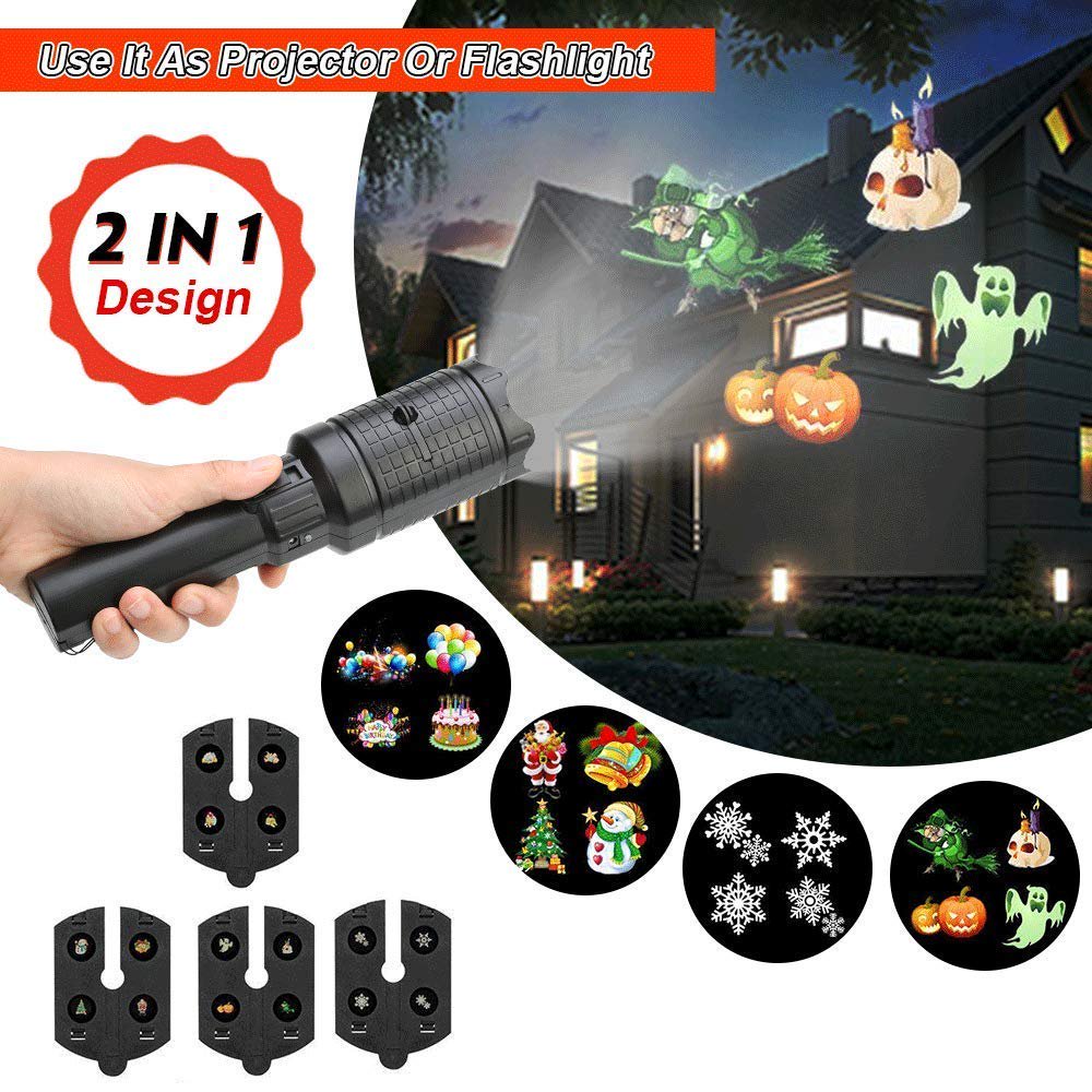LED Handheld Projector Lights, BatteryOperated 2 in 1 Decoration Light, 4 Slides Projection