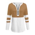 thumbnail image 2 of AKOEE Women 1/2 Zip Pullover Tops Colorblock Striped Long Sleeve S-3XL Lightweight Casual Tshirts Loose Fit, Brown 3XL, 2 of 7