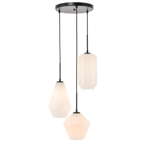 Gene 3 light Black and Frosted white glass pendant