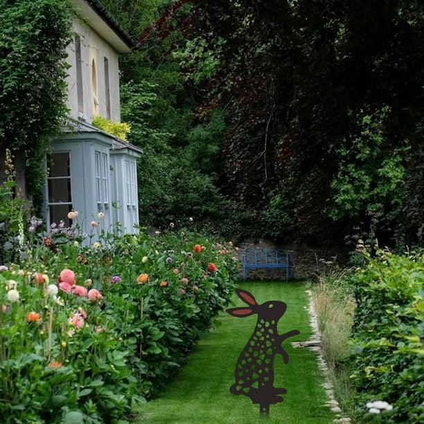Elegante diseño de jardín, patio rústico, juego de jardín de conejito vertical en la naturaleza, regalo único para los amantes del jardín Style3 Soledad estacas de letrero de césped