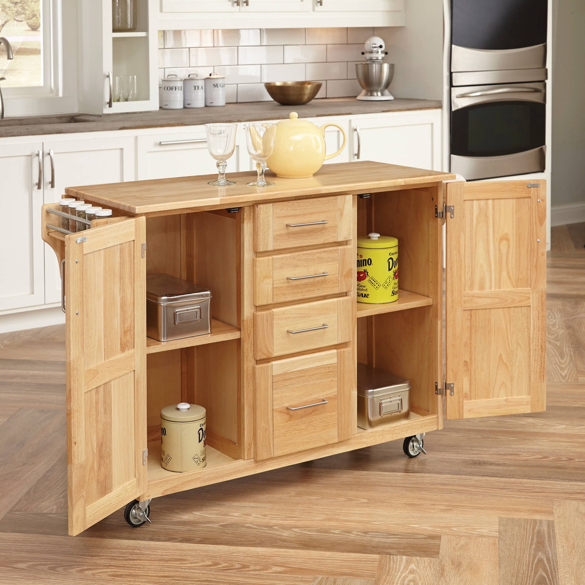 Natural Breakfast Bar Kitchen Cart With Wood Top Com