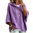 thumbnail image 3 of Textilo Women's Sweaters 3/4 Batwing Sleeve Drawstring Hoodie Hooded Solid Color Sweatshirt Travel Loose Fit 2026 Fall Winter Casual Top,Purple 2XL, 3 of 6