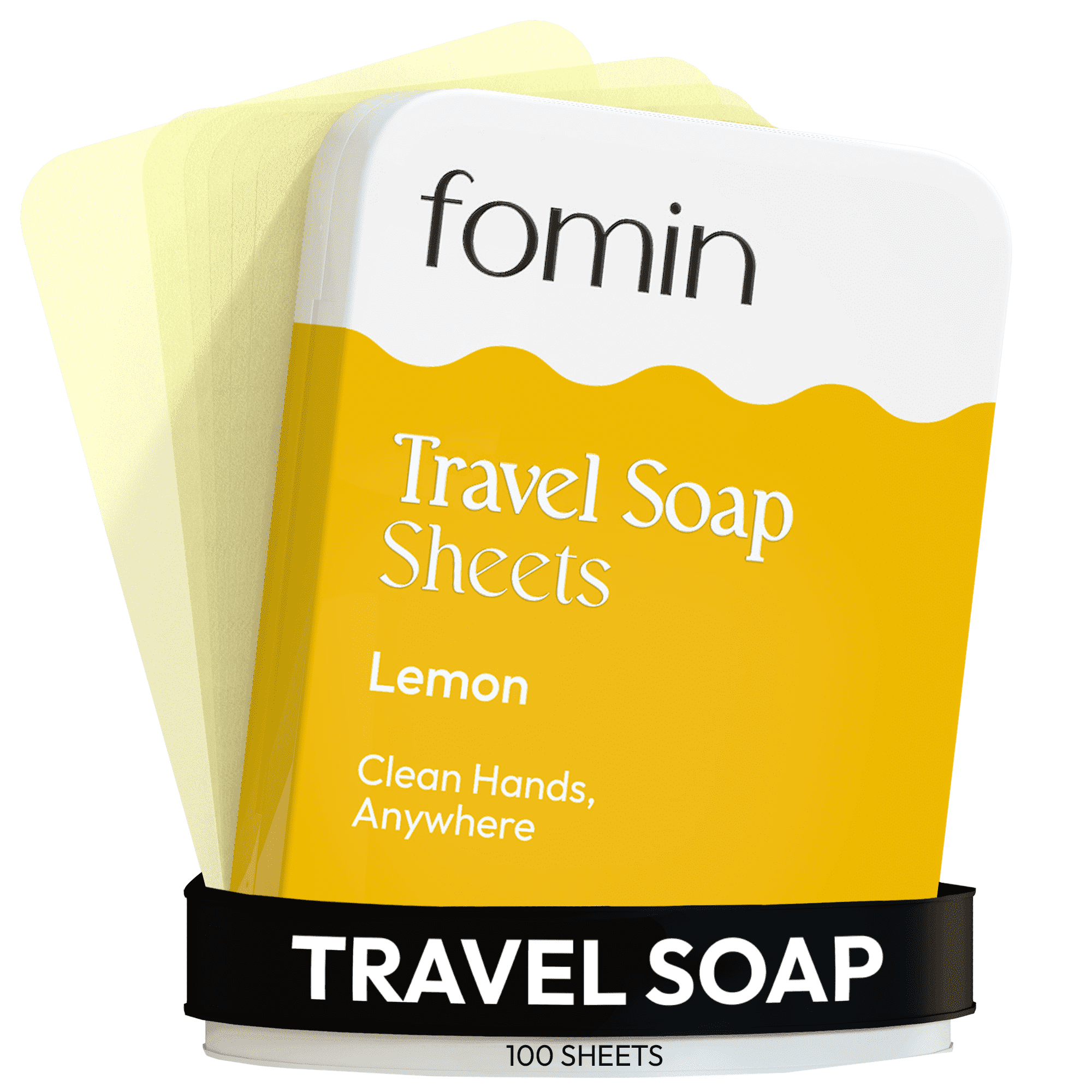 FOMIN - Paper Soap Sheets Tin for Traveling - (100 Sheets) Lemon Portable Travel Hand Soap Sheets, Dissolvable Mini Camping Hand Soap for Hand Washing