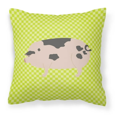 Carolines Treasures BB7766PW1414 Gloucester Old Spot Pig Green Fabric Decorative Pillow, 14 x 14 in.