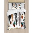 thumbnail image 3 of Ambesonne Feather House Set of Detailed Big and Small Several Bird Feathers in Vibrant Colors Boho Duvet Cover Set, 3 of 3