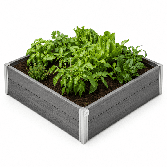 Vita Urbana Vinyl Raised Garden Bed, Slate Gray, 48"L x 48"W x 11"H