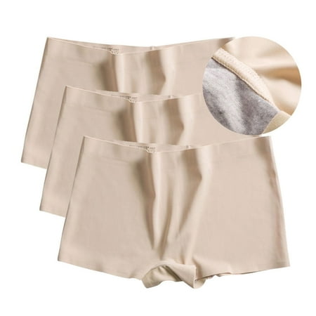 Women Ice Silk Shorts 3 Pack Solid Color Seamless Boxer Briefs Panties Soft Underwear Boyshort Khaki M