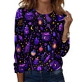 thumbnail image 2 of IYYVV Halloween Shirts for Women Long Sleeve Crewneck Casual Dressy Tops Funny Ghost Pumpkin Graphic Fall Fashion Top Purple M, 2 of 7