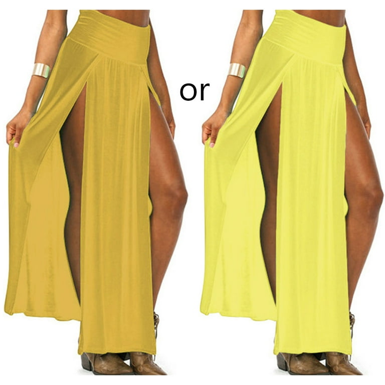 【NONCODE】Leon Double Front Silt Skirt Womens High Waist Sexy Double Slit Front Open Knit Maxi Long